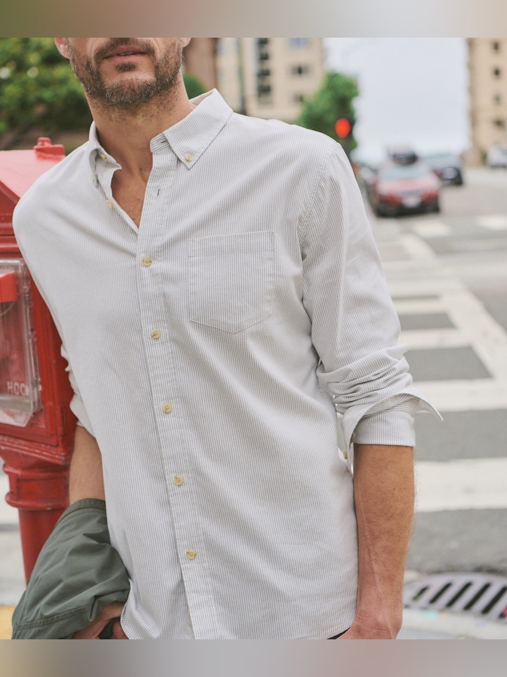 Marine Layer California Oxford Gray White Stripe Button Down Shirt Men’s M